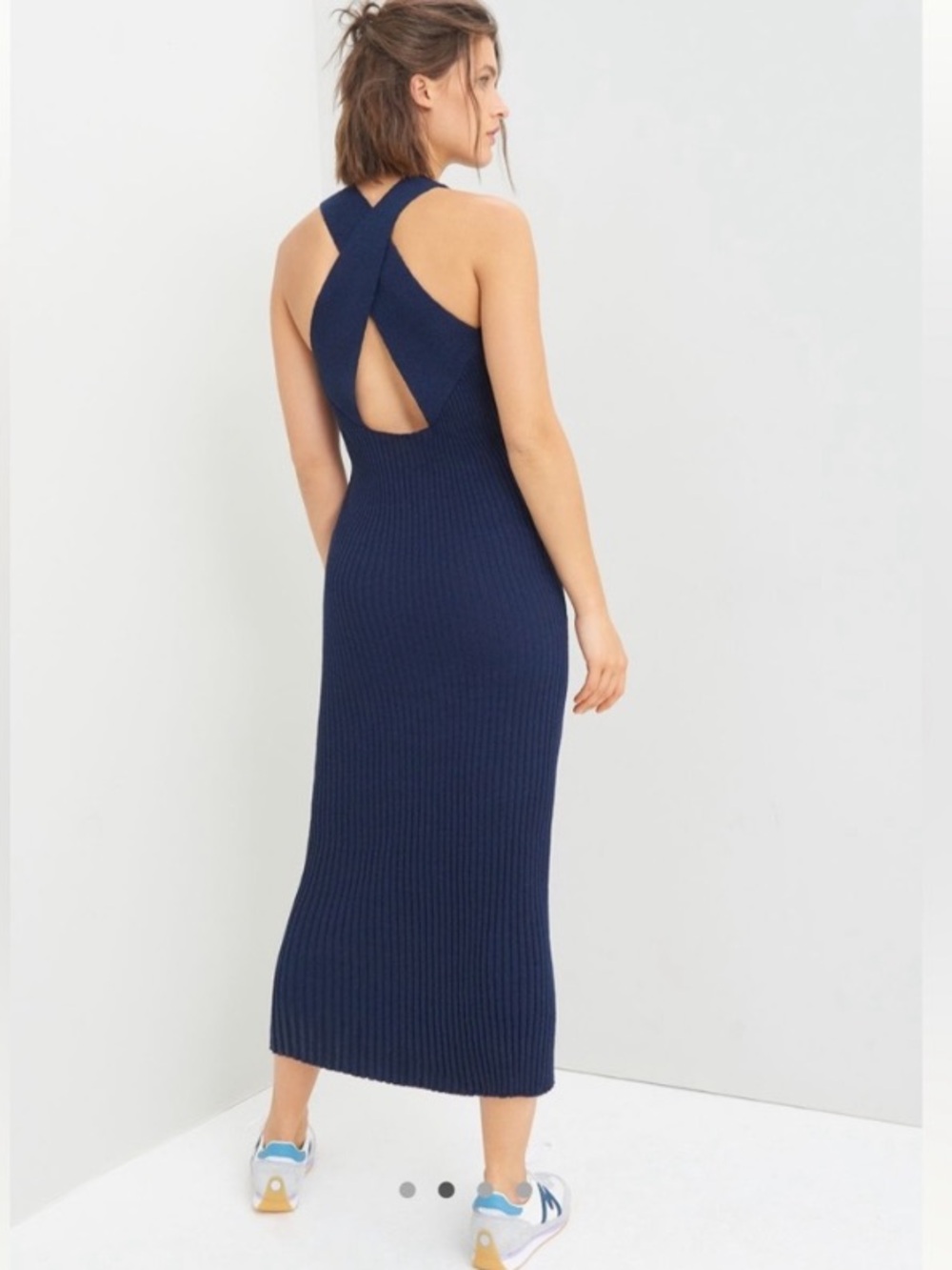 ANTHROPOLOGIE Saturday Sunday Elle Knit Maxi Dress Open Cross Back in Black - XS